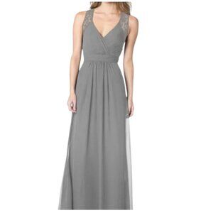 Bari Jay Bridesmaid Grey Chiffon Dress Style 1631 Shadow V Neck Pleated Sz 6 NWT